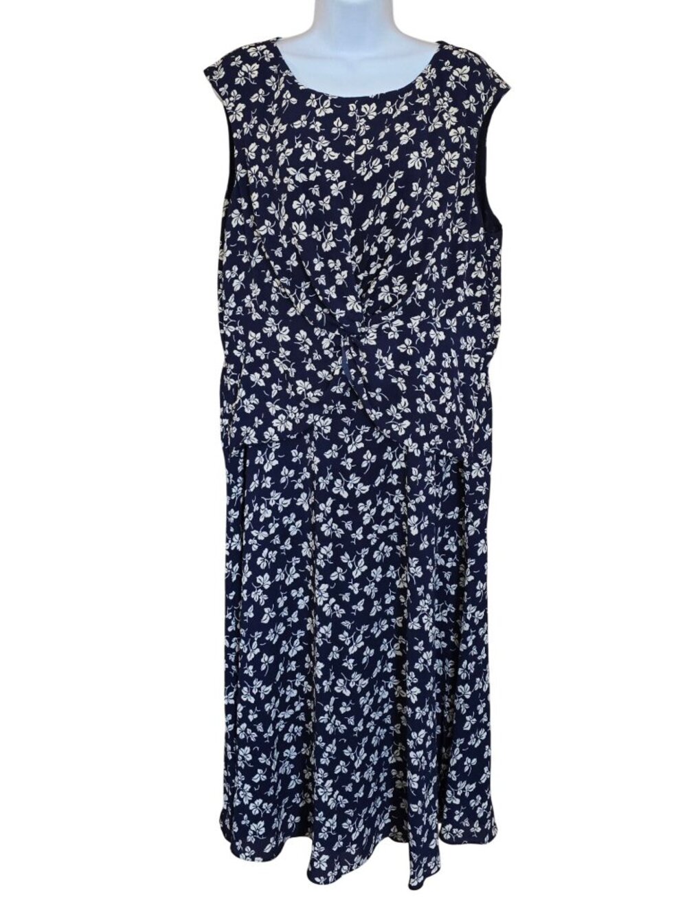 Lauren Ralph Lauren Navy Floral Print Dress Size 14 front rouching detail